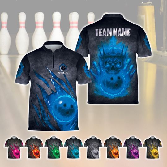 Discover Personalized Skull 3D Bowling Shirt, Custom Name Bowling Shirt, Matching Bowling Team Shirt, Unisex Shirt Bowling, Bowling Player Lover Gift