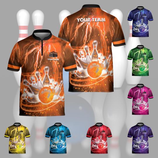 Discover Personalized Lightning Bowling Jersey Shirt 3D, Custom Name Bowling, Matching Bowling Team Shirt, Bowling Lover Gift, Bowling Players Shirts
