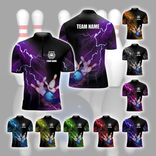 Discover Personalized Lightning Bowling Jersey Shirt 3D, Custom Name Bowling, Matching Bowling Team Shirt, Bowling Lover Gift, Bowling Players Shirts