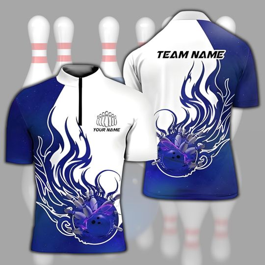 Discover Personalized 3D Flaming Fire Bowling Jersey, Bowling Shirts for Team, Bowling Shirt Unisex, Gift for Bowling Lover, Match Bowling Team Shirt