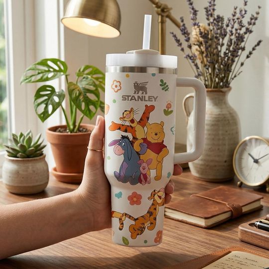 Discover Winnie The Pooh Tumbler 40Oz, Pooh Eeyore Piglet Tigger Tumbler, Pooh And Friends Tumbler, Cartoon Coffee Tumbler, Disney Insulated Cup