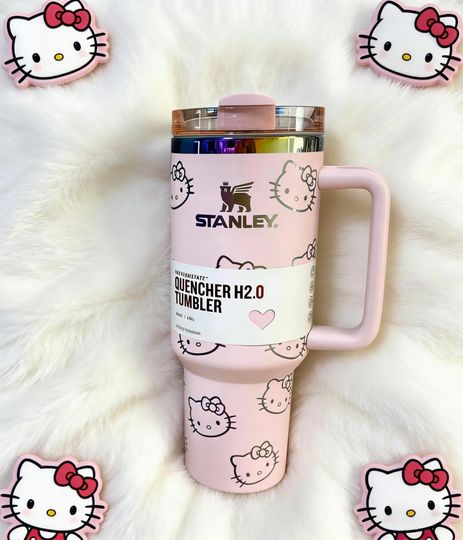 Discover Custom Hello Cat Kitty Tumbler Cup 40oz, Personalized Travel Mug, Leakproof Lid, Double-Wall, Cute Gift for Her, Christmas Gift