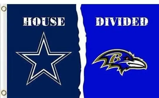 Discover Dallas Cowboys vs Baltimore Ravens House Divided Flag Football Flag