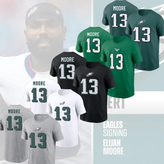 Discover NEW! Elijah Moore #13 Philadelphia Eagles Name and Number Gift For Fan