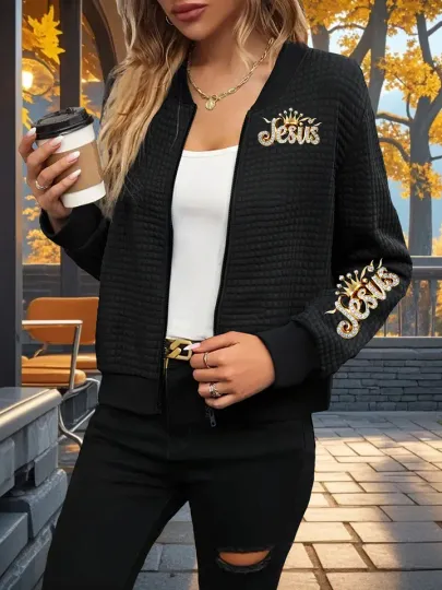 Jesus With Crown Waffle Bomber Jacket