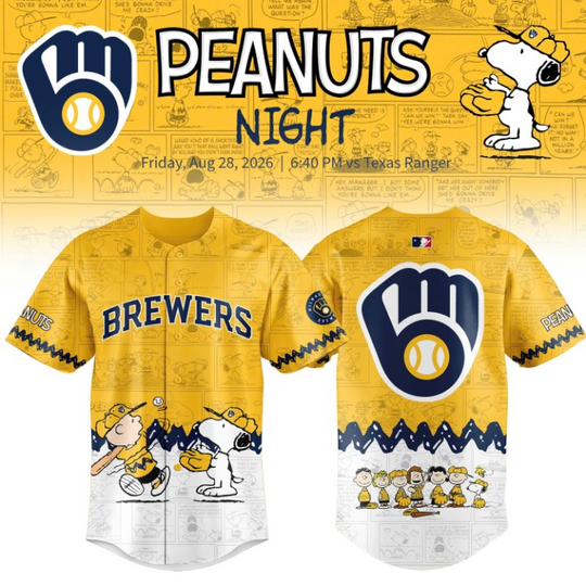 Discover Milwaukee Brewers Peanuts Night Baseball Jersey