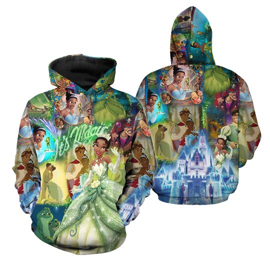 The Princess and the Frog 3D All Over Print Shirt, Tiana Hoodie Shirt, Magic Kingdom Hoodie, Princess and Frog Fairy Tale Outfit Tee
