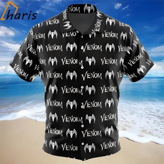 Discover Marvel Venom Text  Logo Comics Black Summer Aloha Hawaiian Shirt