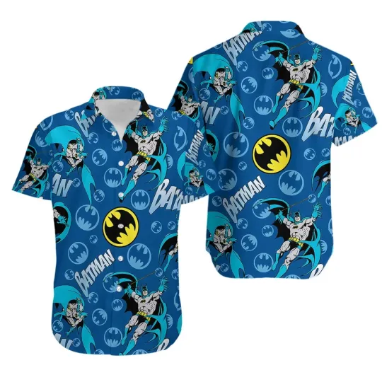 DC Batman Flying Logo Blue Tropical Aloha Summer Hawaiian Shirt