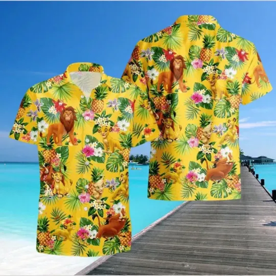 Discover Disney Lion King Floral Simba And Timon Tropical Summer Aloha Hawaiian Shirt