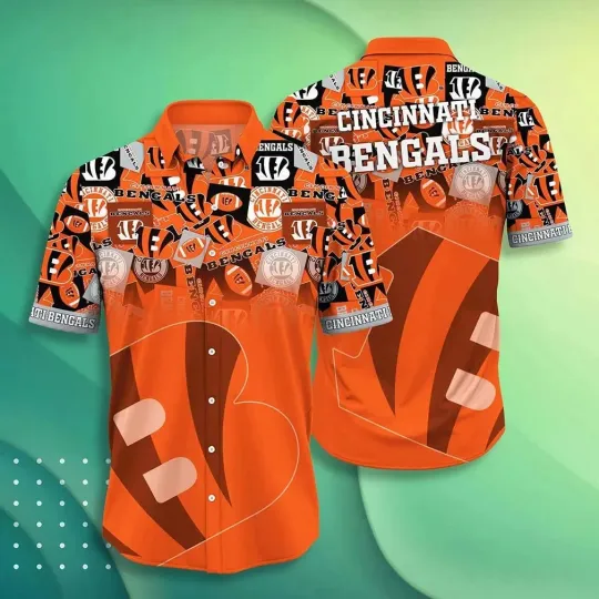 Discover Cincinnati Football Team Bengalss Graphic Burst Hawaiian Shirt