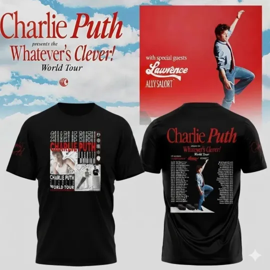 Discover New Hot Charlie Puth World Tour 2026 Short Sleeve Black S to 5XL 3D Shirt