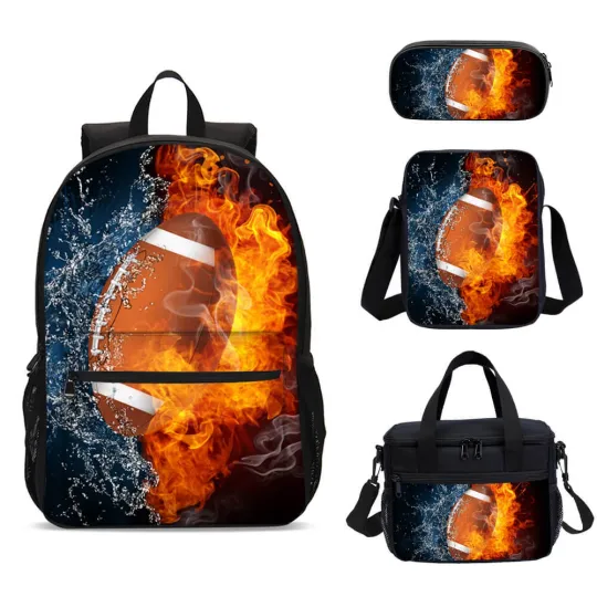 Discover Fire Football Kids School Backpack Insulated Lunch Bag Pen Case Shoulder Bag Lot