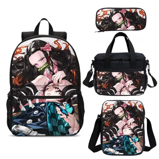Discover demon neko Tanjirou Kids School Backpack Cooler Lunch Bag Pen Case Lot
