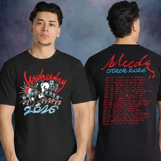 Discover Wednesday Merch Bleeds Tour 2026 City Dates Unisex Double Sided T-Shirt
