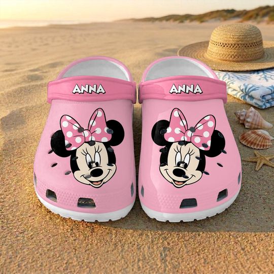 Discover Cutsom Name Pink Minnie Mouse Clogs, Personalized Minnie Mouse Crocs for Girls, Cute Mouse Ears Shoes, Disney Inspired Gift for Kids