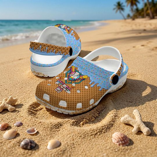 Discover Custom Baseball Softball Ice Cream Drip Clogs, Personalized Child and Adult Baseball Clogs, Fun Ice Cream Drip Style