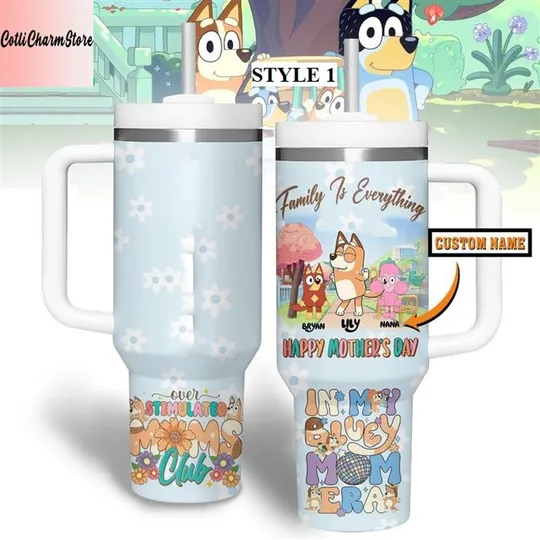 BlueyDad Dog Tumbler 40Oz, BlueyDad Dog Tumbler, BlueyDad Dog Family Tumbler, Cartoon Coffee Tumbler, Disney Insulated Cup