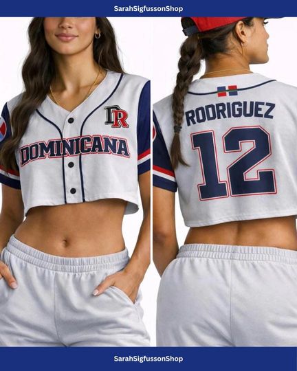 Discover Dominican Flag Crop Top Jersey, Custom Name Number Baseball Tee, Sporty Pride Outfit