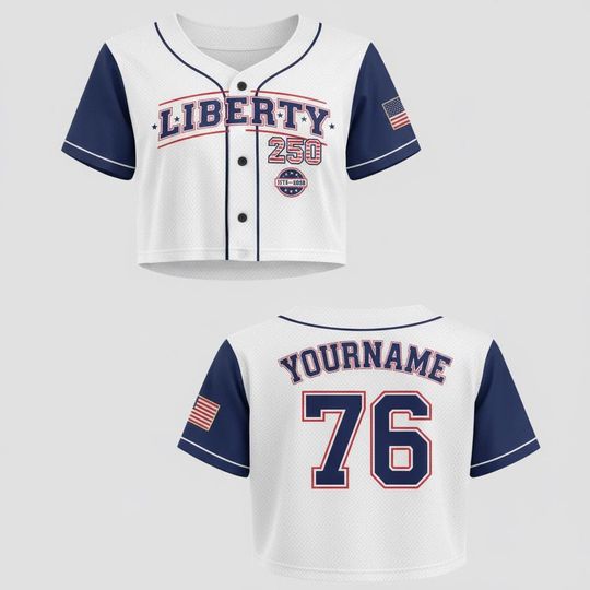 Discover Liberty 250 Custom Print Crop Top Baseball Jersey  Patriotic USA Independence Baseball Shirt Personalized Name & Number