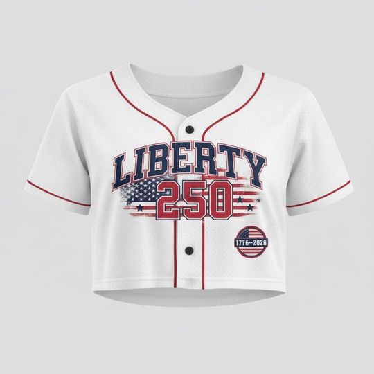 Discover Liberty 250 Custom Print Crop Top Baseball Jersey  Patriotic USA Flag Baseball Shirt Personalized Name & Number America 250