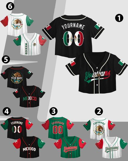 Discover Mexico Baseball Jersey Crop Top Custom Name Number, Personalized Mexican Flag Team Uniform Shirt for Women, Green White Cropped Jerseys 2026