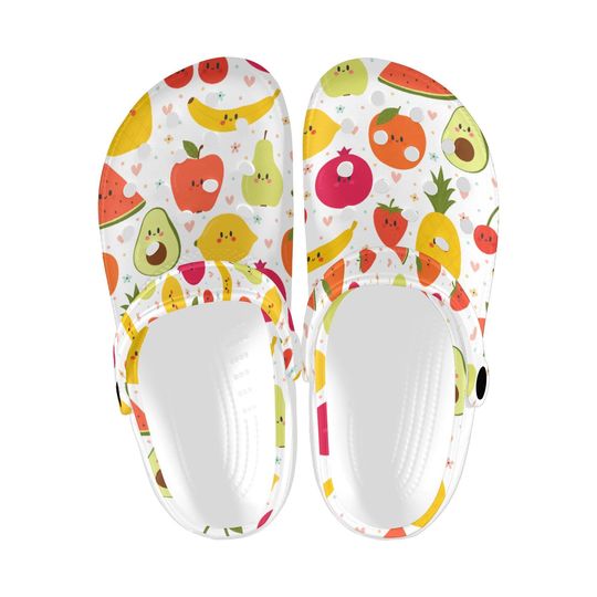 Discover Smiling Happy Fruit Printed Clogs, Cute Food Pattern Sandals Clogs, Colorful Summer Footwear for Men and Women, Aesthetic Footwear