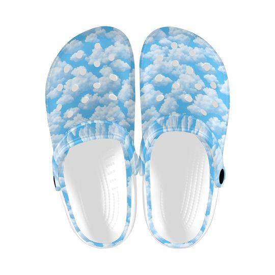 Discover Clouds in a Blue Sky Printed Clogs, Cute Aesthetic Unisex Shoes, Casual Slip-On Shoes Footwear, Streetwear Lounge Sandals