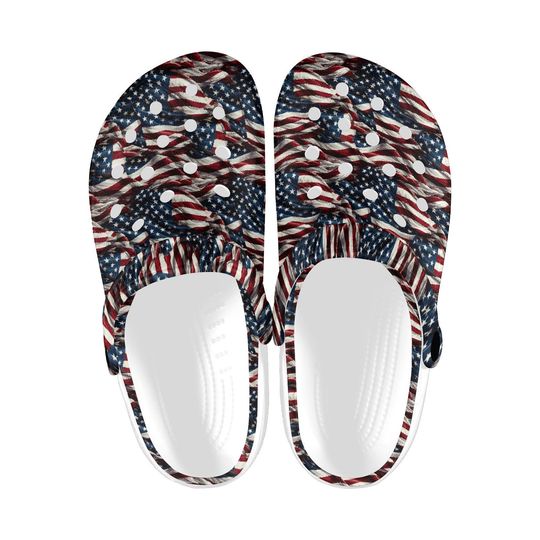 Discover USA Flag Printed Clogs, American Patriotic Sandals Clogs, Stars Stripes Clogs, Statement Wear, 4th of July Gifts, Holiday Shoes