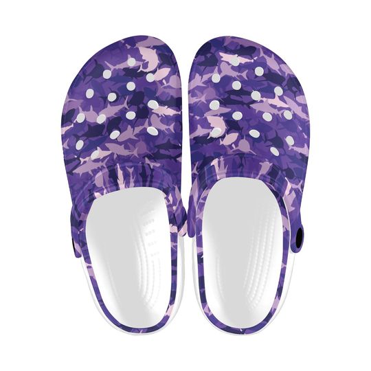 Discover Shark Camo Printed Clogs, Shark Theme Casual Shoes for Men and Women, Cozy Everyday Slip-On Footwear Clogs, Shark Gifts