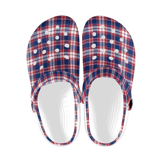 Discover USA Flag Printed Clogs, American Patriotic Plaid Sandals Clogs, Stars Stripes Clogs, Statement Wear, 4th of July Gifts, Holiday Shoes