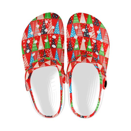 Discover Christmas Festival Clogs, Xmas Trees All-Over-Print Holiday Sandals Clogs, Aesthetic Slip-On Shoes, Casual Everyday Footwear