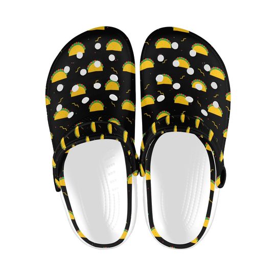 Discover Tacos Food Printed Clogs, Foodie Unisex Slip-On Clogs, All-Over-Print Sandal Shoes, Aesthetic Casual Lightweight Footwear