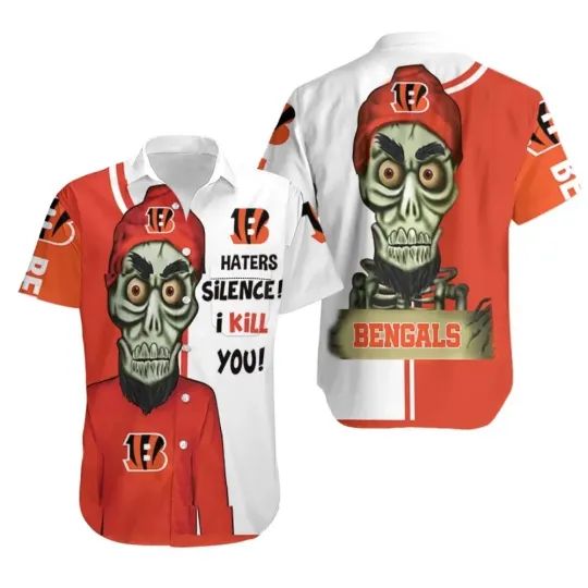 Discover Cincinnati Football Team Bengalss Haters Silence Skeleton Hawaiian Shirt, Unisex