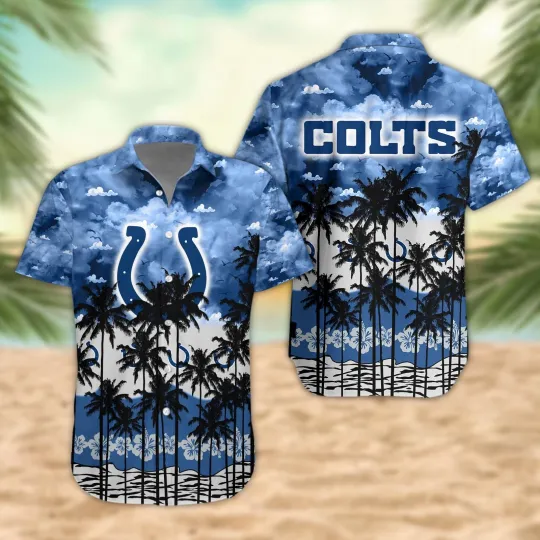Discover Indianapolis Football Team Coltss Palm Trees Sunset Hawaiian Shirt, Unisex Adult