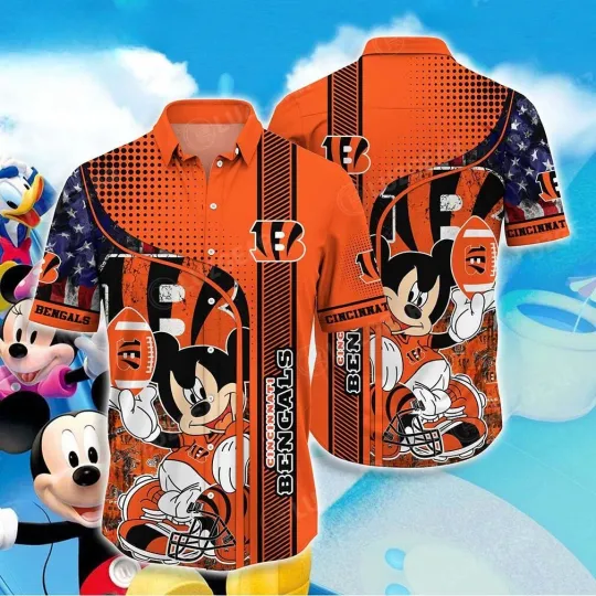Discover Cincinnati Football Team Bengalss Mickey Playmaker Hawaiian Shirt, Unisex Adults