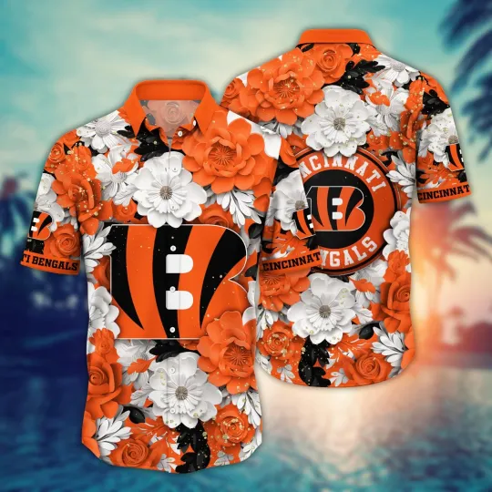 Discover Cincinnati Football Team Bengalss Floral Explosion Hawaiian Shirt, Unisex Adults