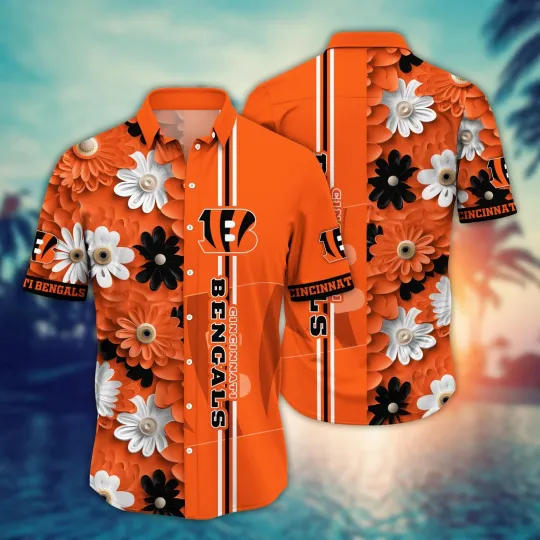 Discover Cincinnati Football Team Bengalss Bold Blossom Hawaiian Shirt, Unisex Adults, Fu