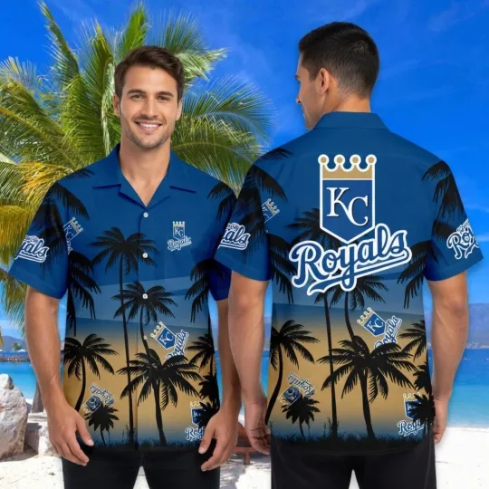 Discover Royal Blue Coconut Tree Hawaiian Shirt Aloha Shirt Tropical Beach