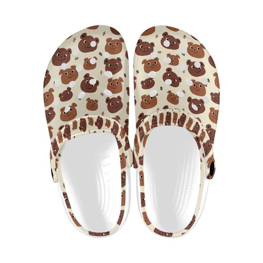 Discover Brown Grizzly Bears Printed Clogs, Cute Animal Theme Casual Shoes for Men and Women, Cozy Everyday Slip-On Footwear Clogs, Bear Lover Gift