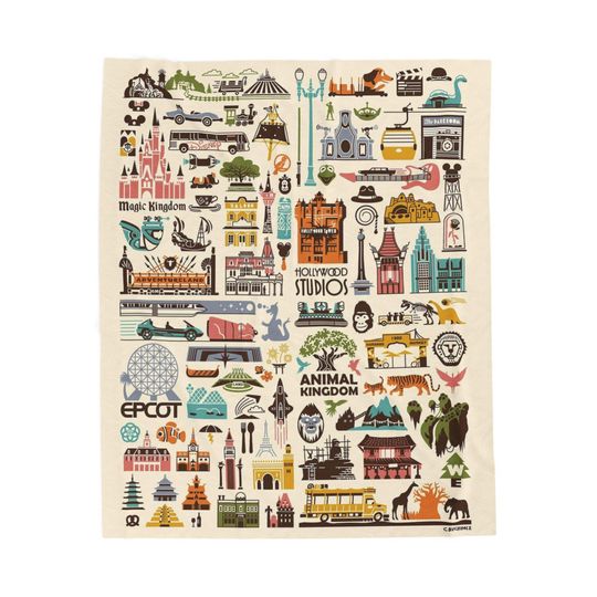 Discover Disney World Four Parks Icons Velveteen Plush Blanket