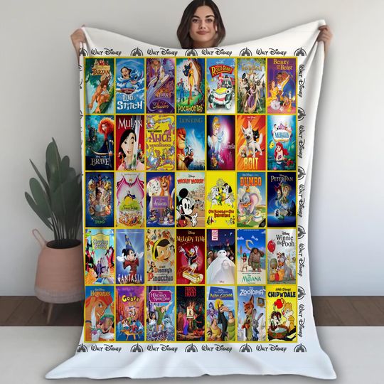 Discover Disneyland Movies Vintage Fleece Blanket, Mikey And Friends Cartoon Blanket, Disneyworld Idea Gifts for Him, Her, Kid, Film Fans