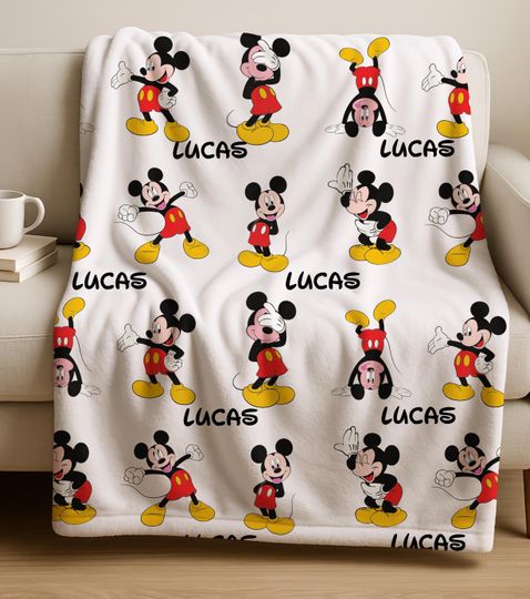 Discover Disney Mickey Mouse Custom Name Blanket, Cartoon Style Gift for Boys and Girls,Personalized Name Mickey Mouse Blanket,Mickey&nbsp;Nursery&nbsp;Blanket