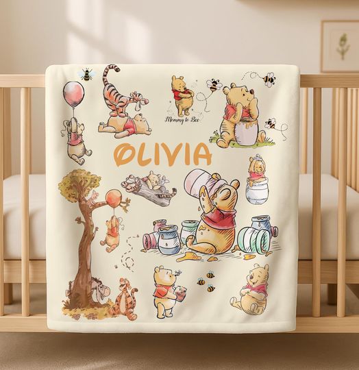 Discover Personalized Winnie the Pooh Fleece Blanket ,Custom Name Disney Throw for Kids, Customized Kids Name Blanket, Custom Pooh & Friends&nbsp;Blanket