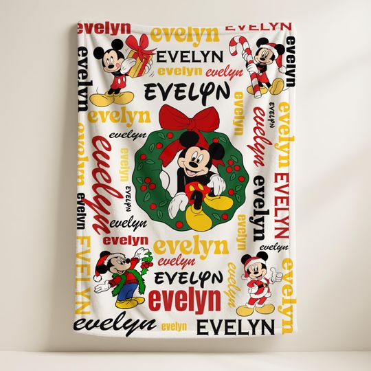Discover Personalized Mickey Mouse Christmas Blanket, Cartoon Movie Woven Fleece Blanket, Magic Kingdom Gift, Custom Name Blanket For Baby Boy Girl
