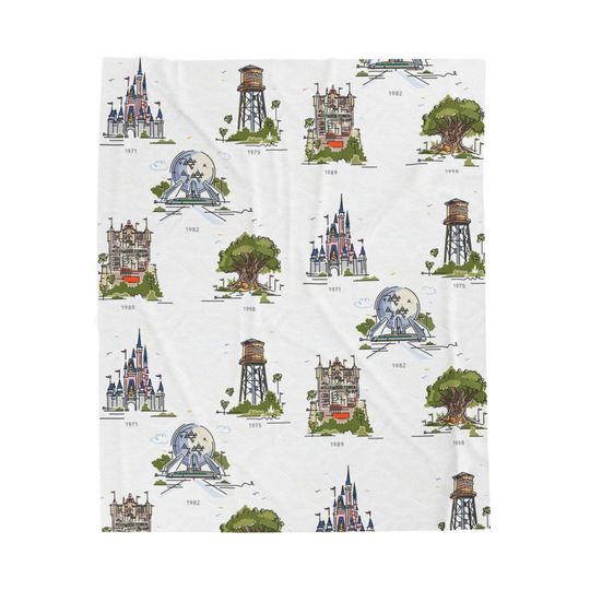 Discover Disney World Four Parks Icons Velveteen Plush Blanket