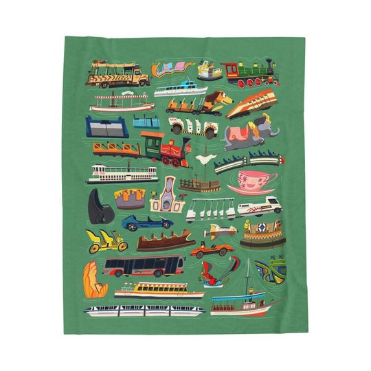 Discover Disney World Parks Transportation Icons Velveteen Plush Blanket