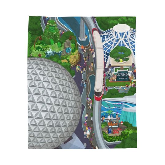 Discover EPCOT Monorail Birds-Eye View Velveteen Plush Blanket | Disney Park Map Design
