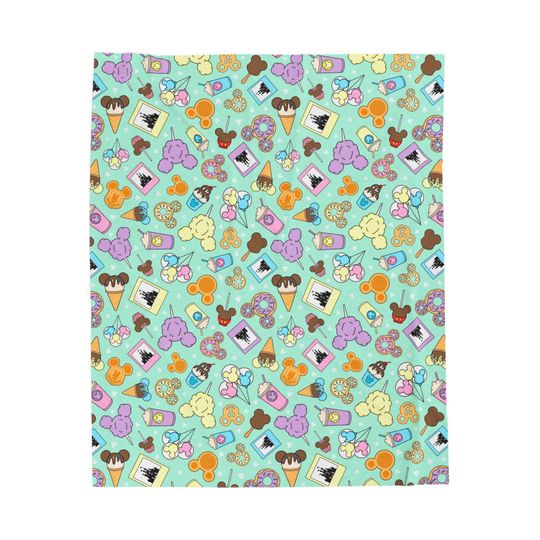 Discover Disney Snacks Colorful Velveteen Plush Blanket Throw | Snacks Pattern, Cozy Throw