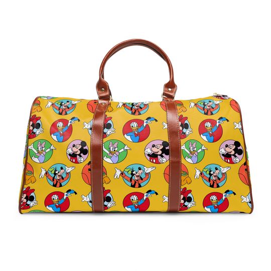 Discover Mickey and Friends Waterproof Duffle Bag, Travel Weekender, Overnight and Holiday Bag, Disney Luggage